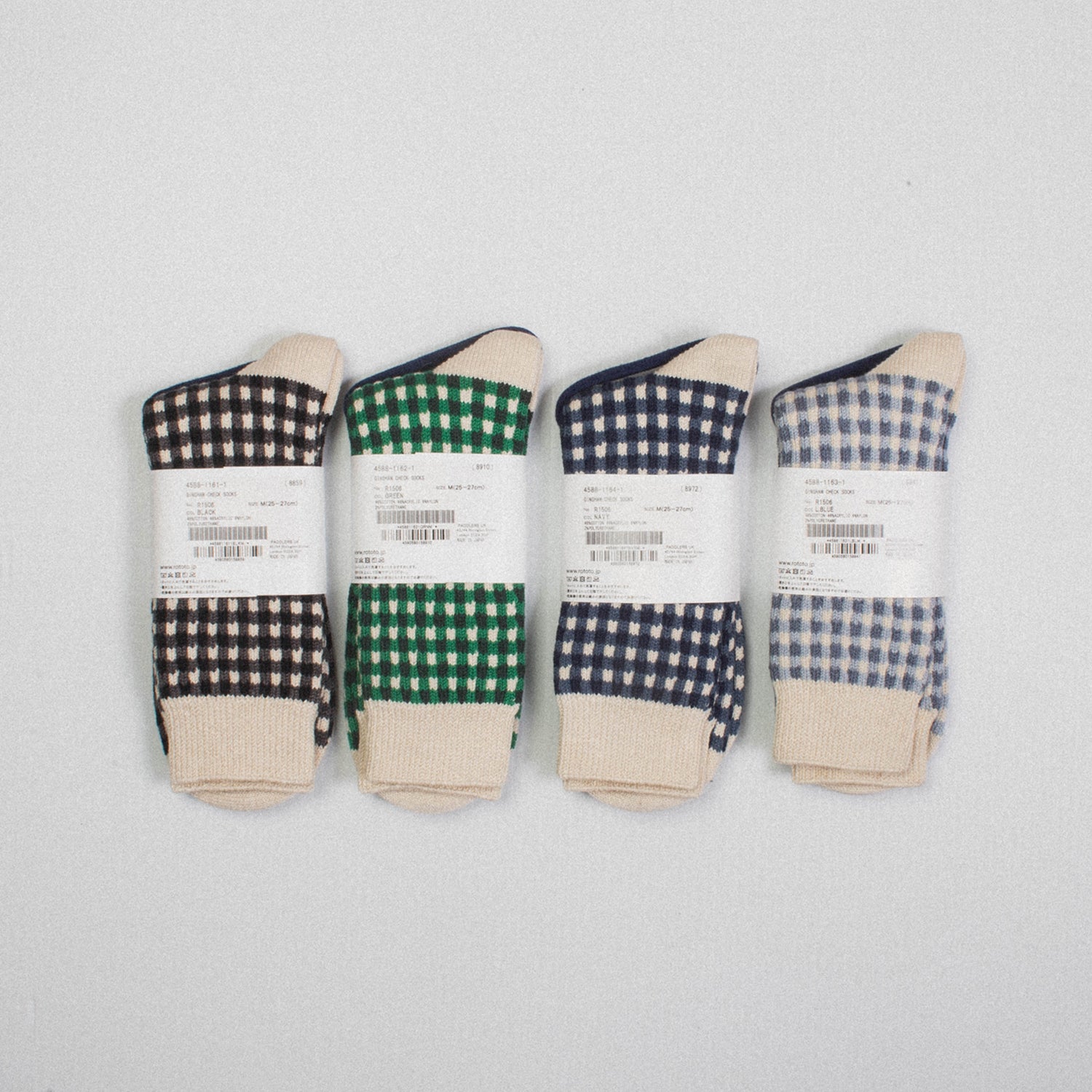 [ROTOTO] R1506 GINGHAM CHECK SOCKS _ BLACK