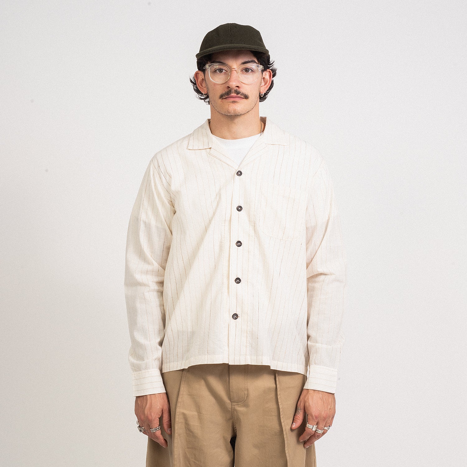 [KARTIK RESEARCH] CAMP SHIRT _ GOLD STRIPE ECRU