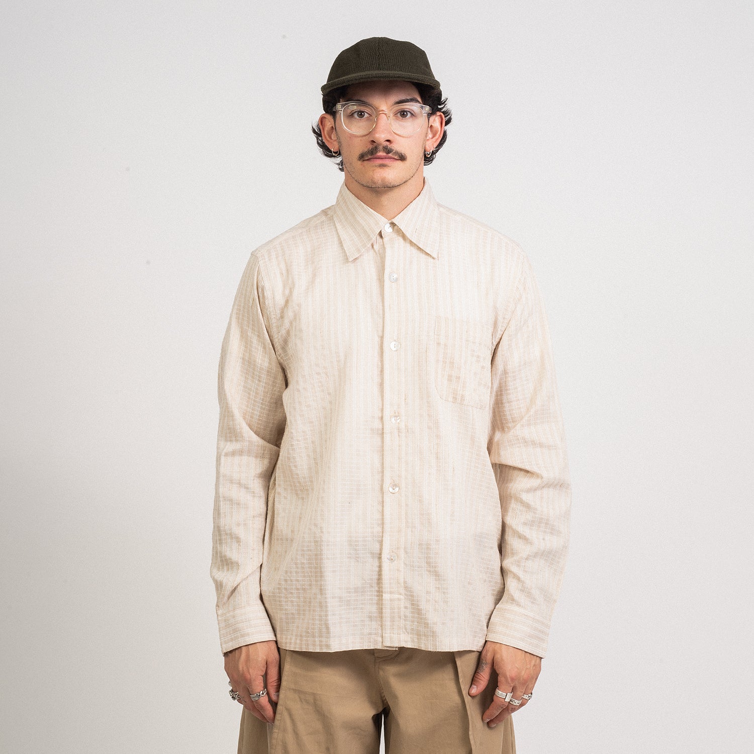 [KARTIK RESEARCH] SILK WOVEN SHIRT _ STRIPE ECRU