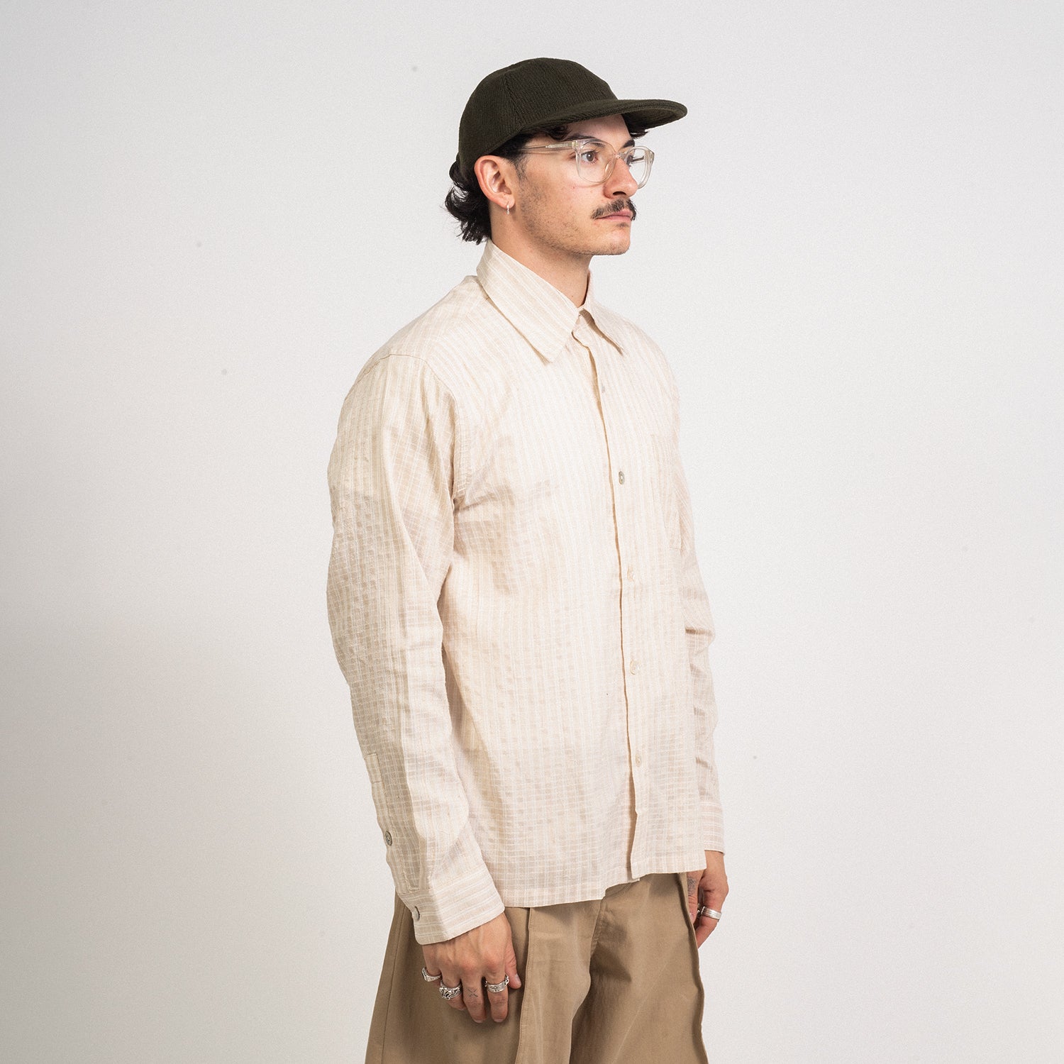 [KARTIK RESEARCH] SILK WOVEN SHIRT _ STRIPE ECRU