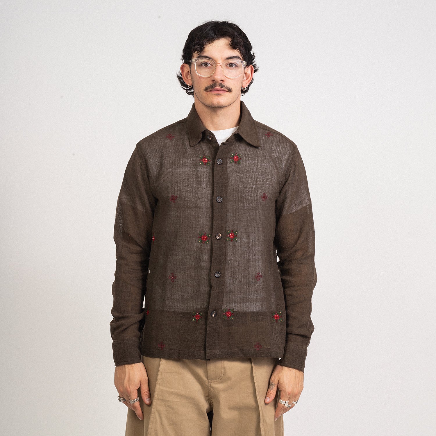 [KARTIK RESEARCH] BOX SHIRT _ KASUTI EMBROIDERY BROWN