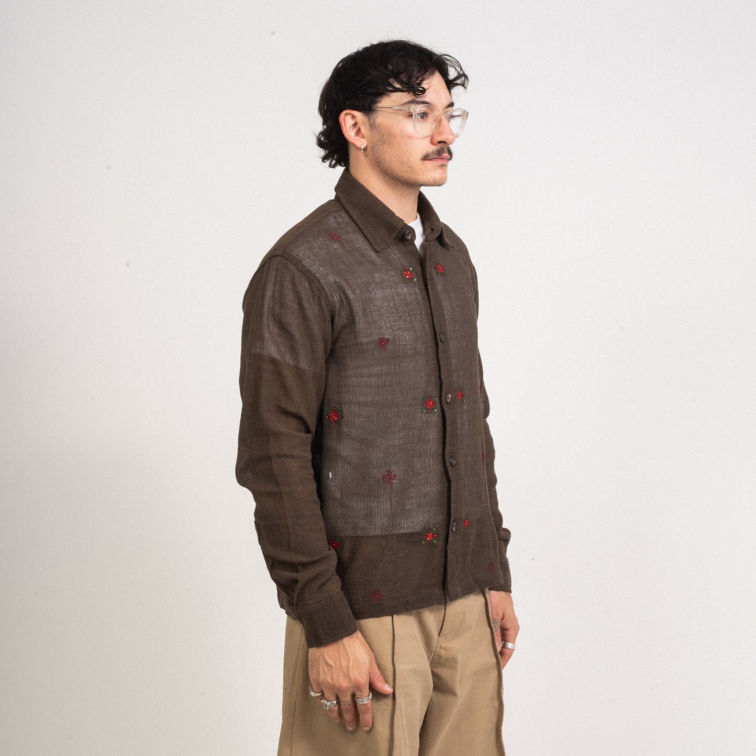 [KARTIK RESEARCH] BOX SHIRT _ KASUTI EMBROIDERY BROWN