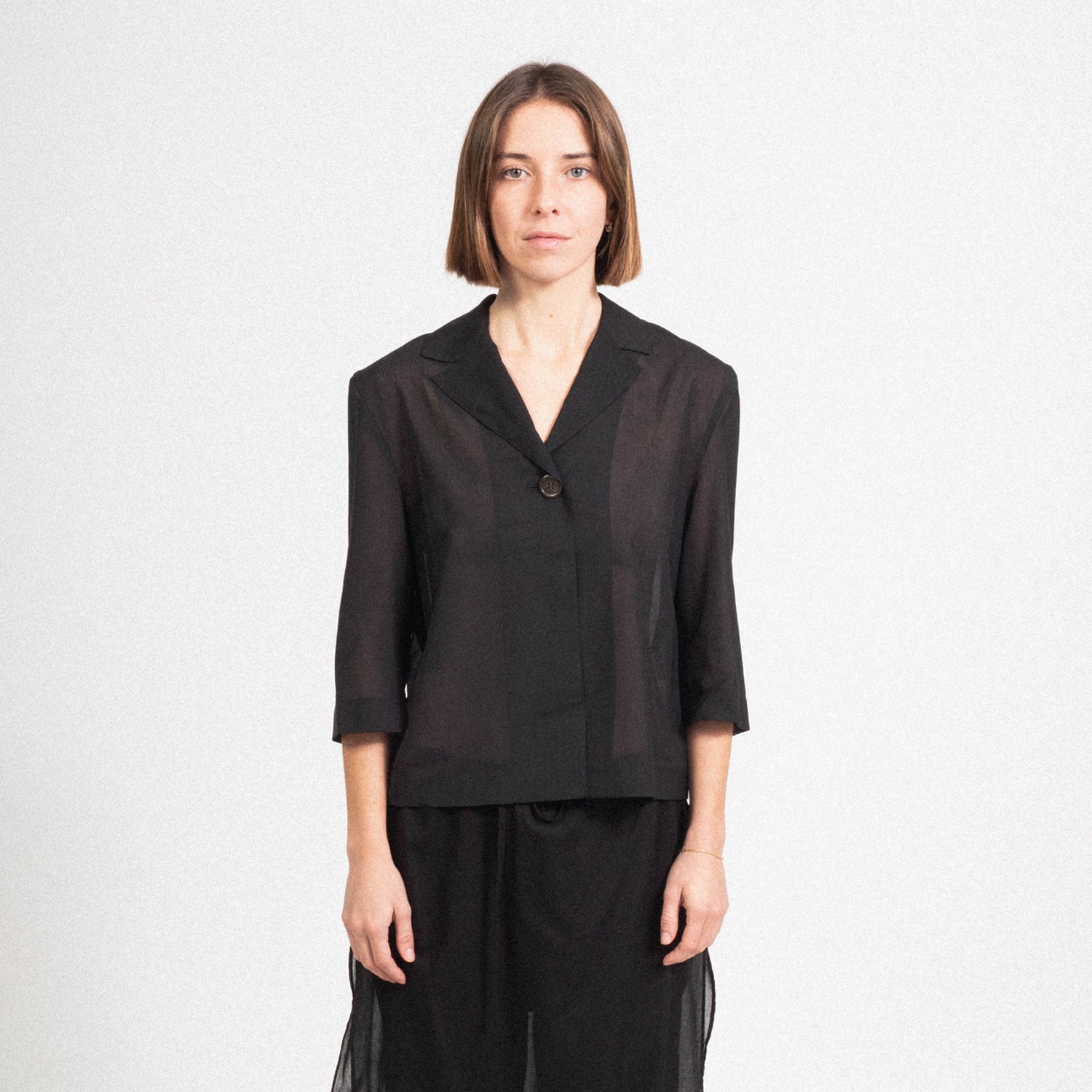 [AMOMENTO WOMEN] SHEER CROP JACKET _ BLACK