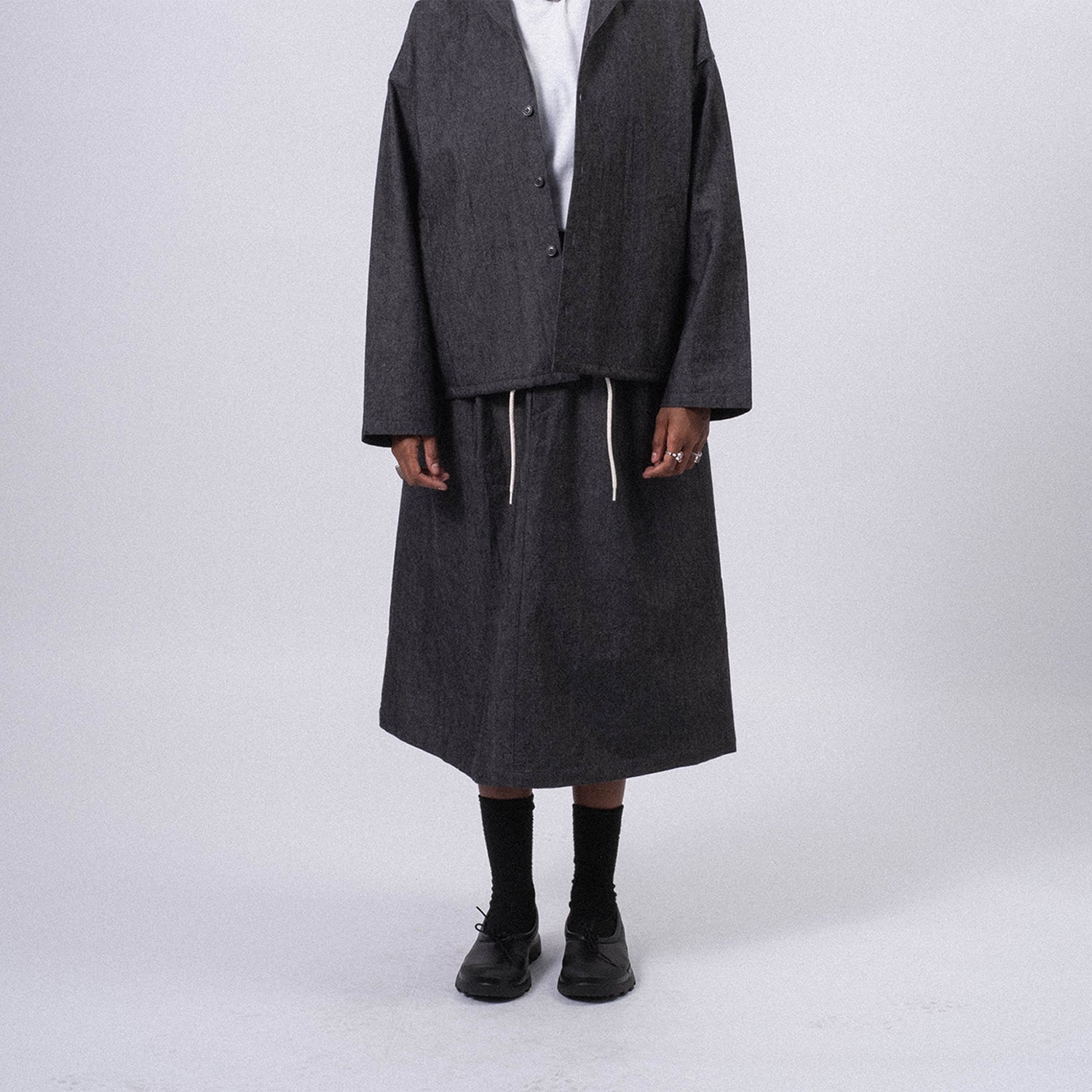 [NANAMICA] COTTON WOOL GURKHA SKIRT _ HEATHER GREY