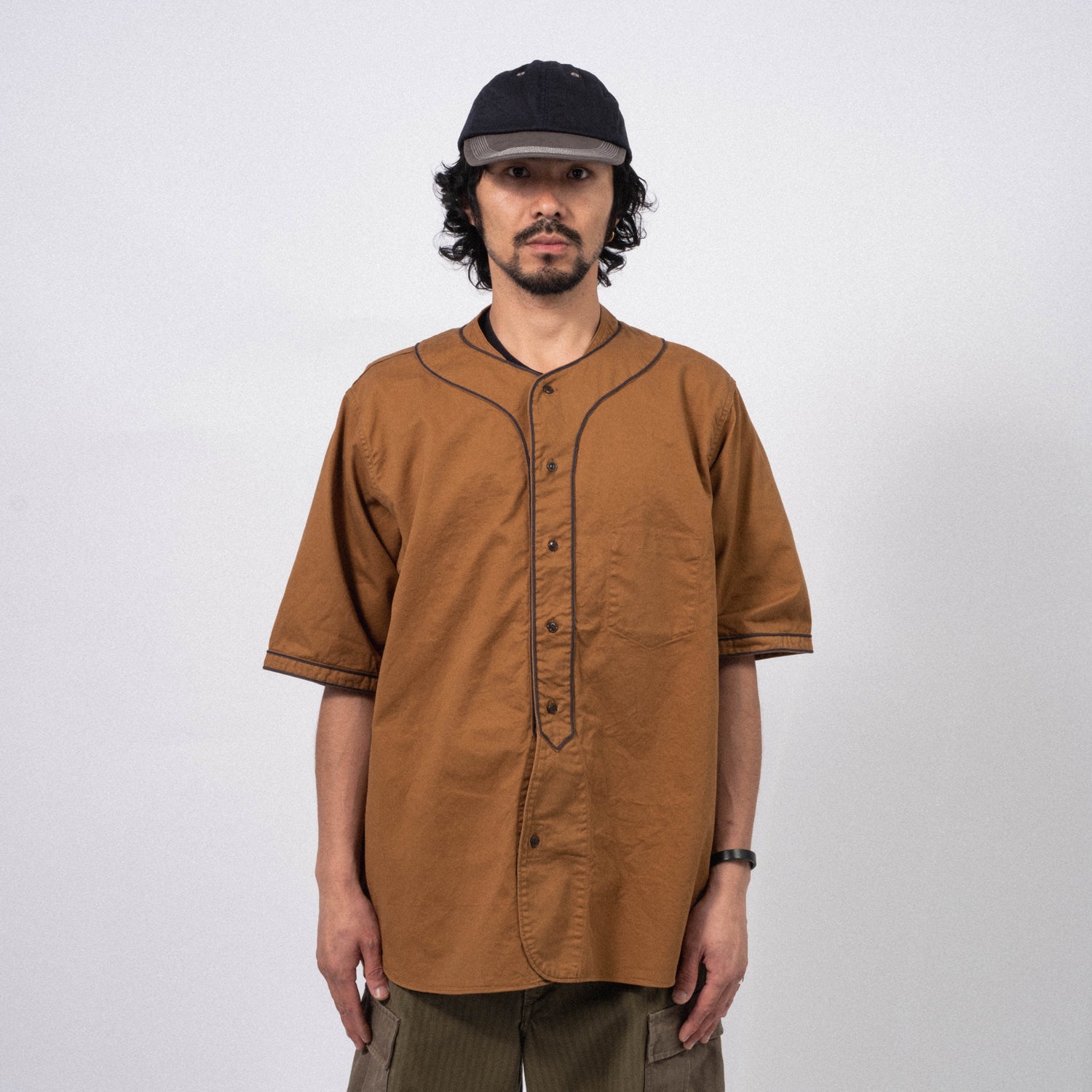 [NIGEL CABOURN] BASEBALL SHIRT S/S TYPE2 _ BROWN