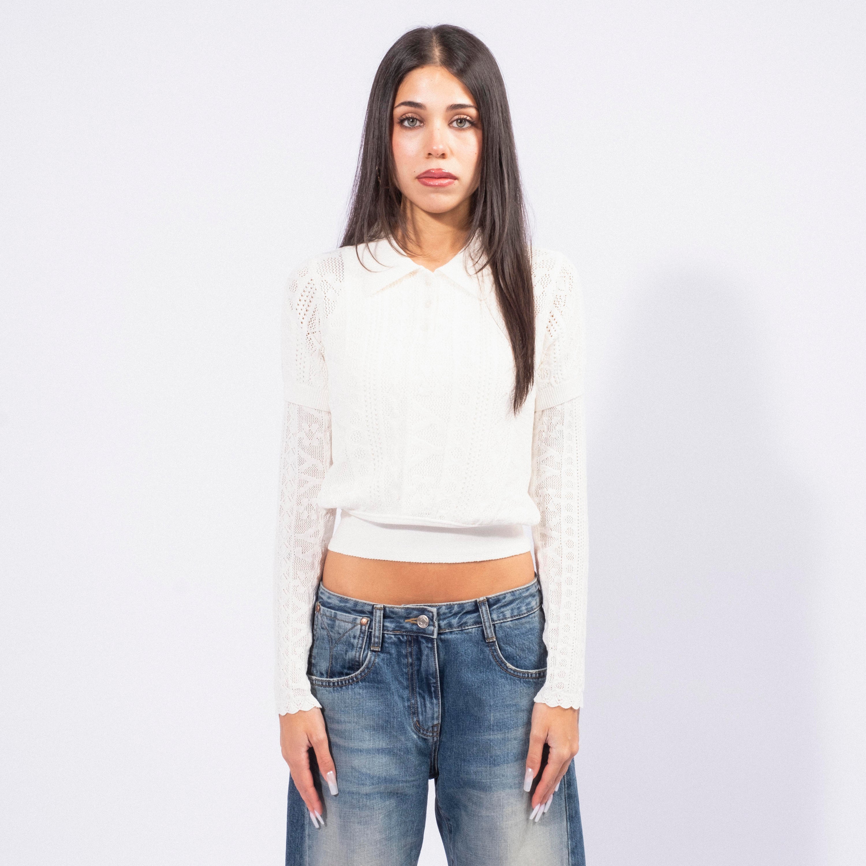 [OPEN YY] YY JACQUARD KNIT POLO SHIRT _ WHITE