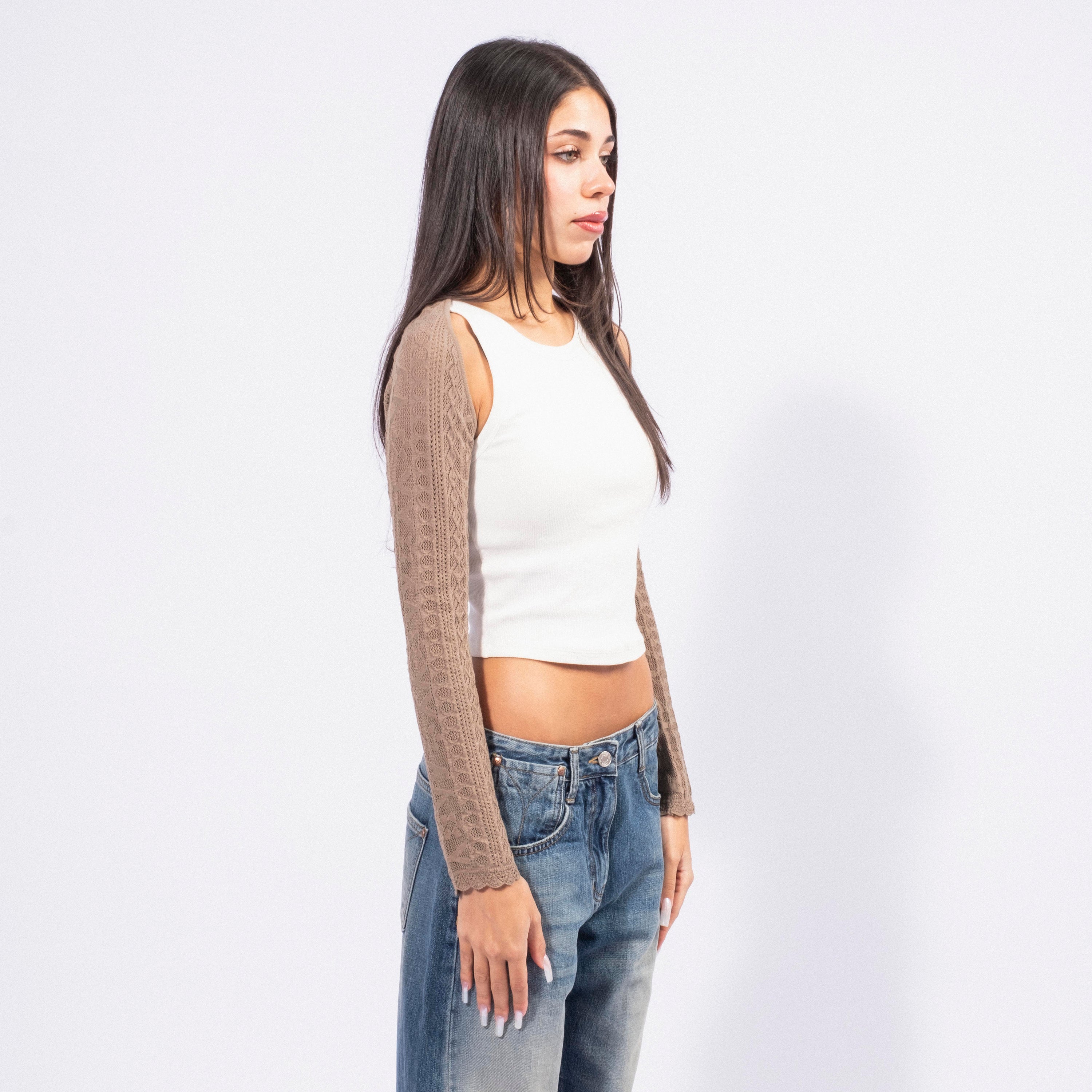 [OPEN YY] YY JACQUARD BOLERO _ BROWN