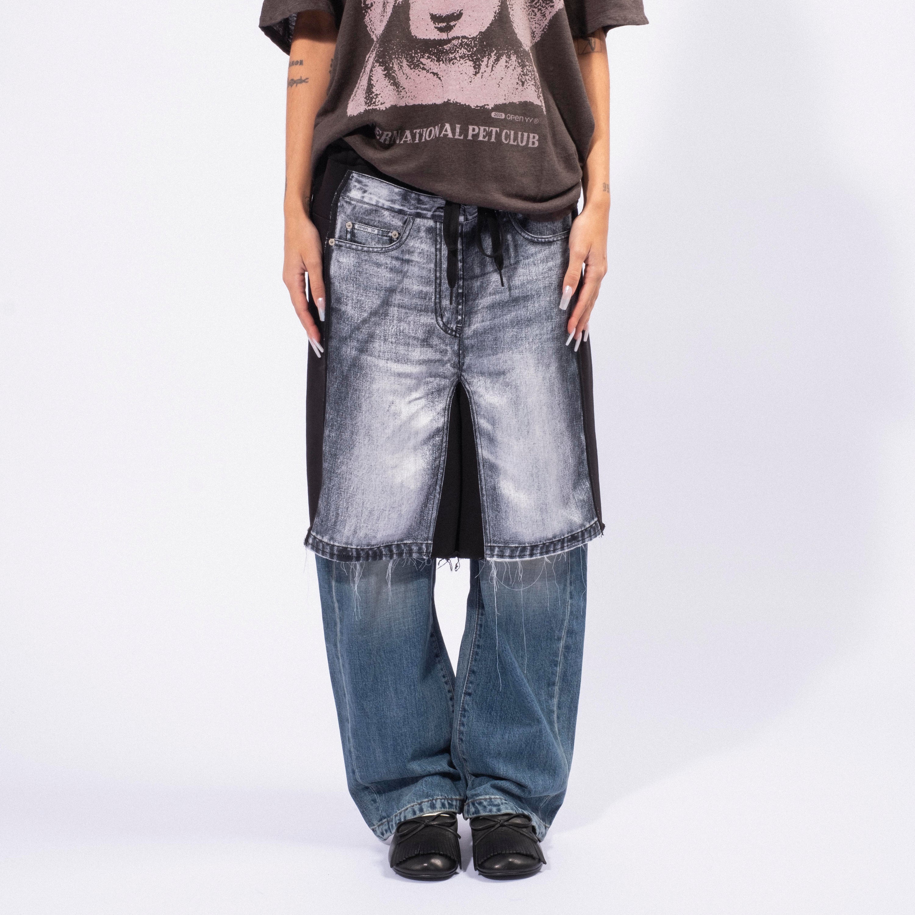 [OPEN YY] JEAN EFFECT JERSEY SHORTS _ BLACK