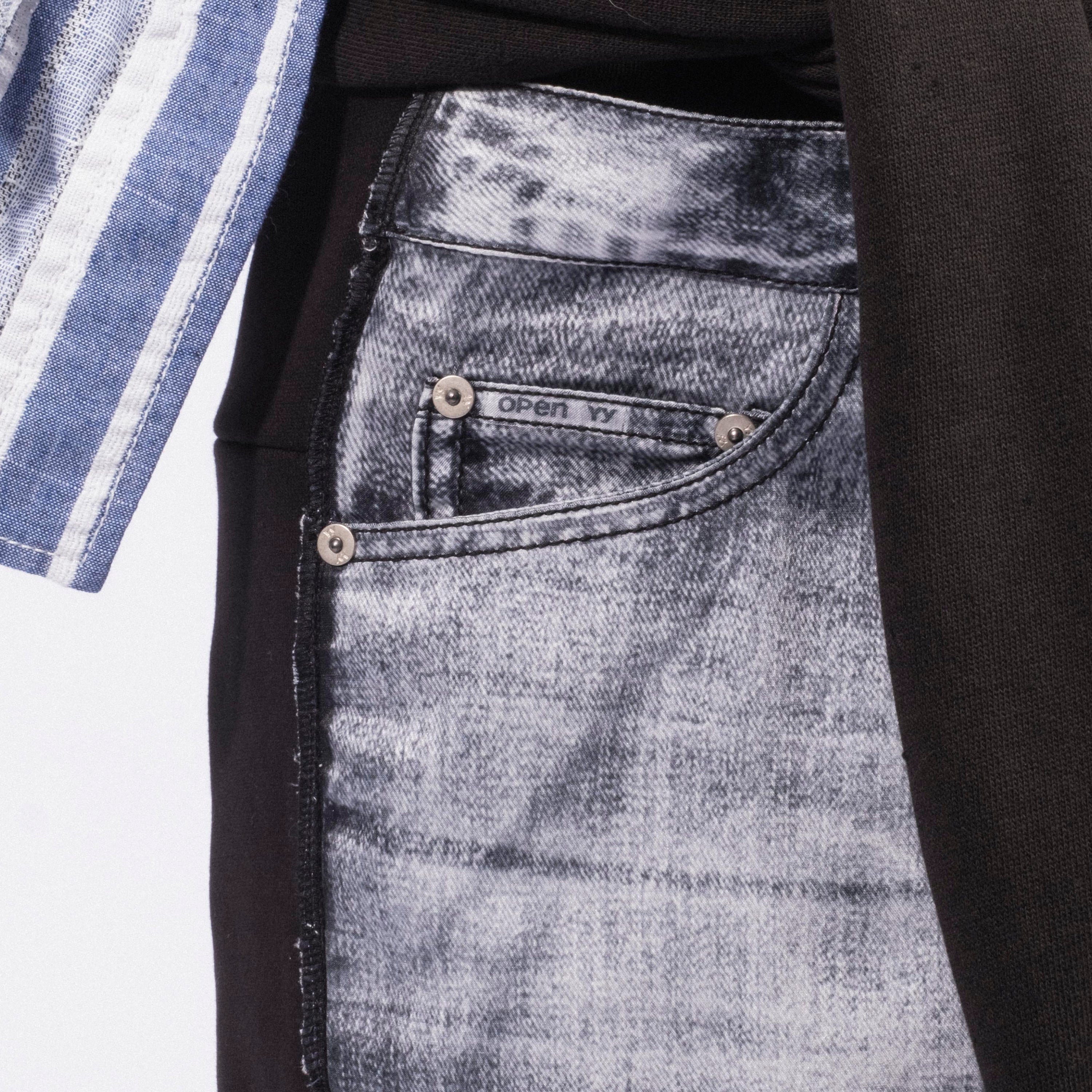 [OPEN YY] / ☆ 25SS FRONT JEAN EFFECT JERSEY SKIRT / BLACK OPEN YY] FRONT JEAN EFFECT JERSEY SKIRT _ BLACK