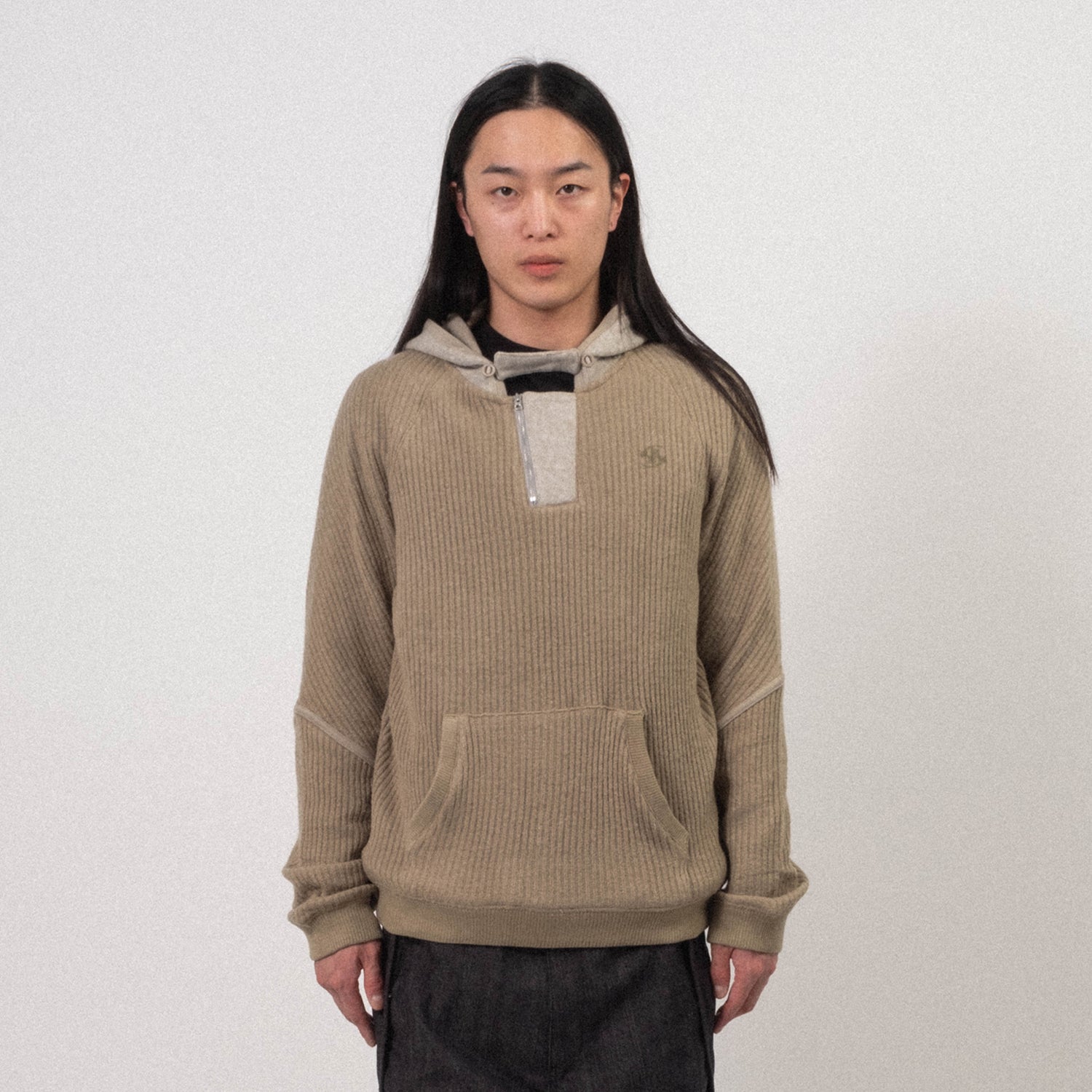 [SAN SAN GEAR] RIBBED HOODIE KNIT _ KHAKI