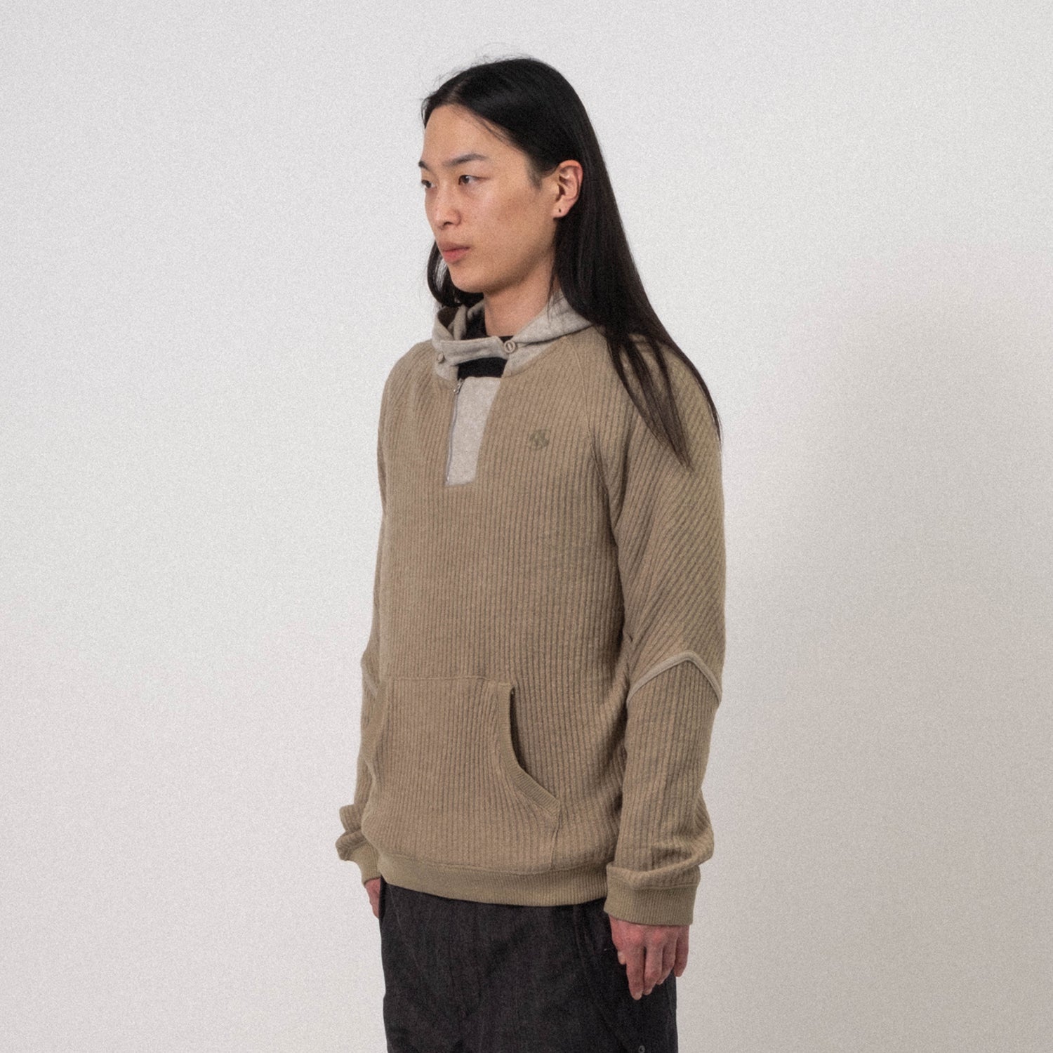 [SAN SAN GEAR] RIBBED HOODIE KNIT _ KHAKI